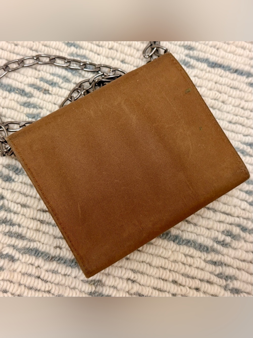 PRADA Vintage Y2K Chic Minimalist Brown Tessuto Nylon Trifold Wallet W/ Chain - Picture 8 of 16